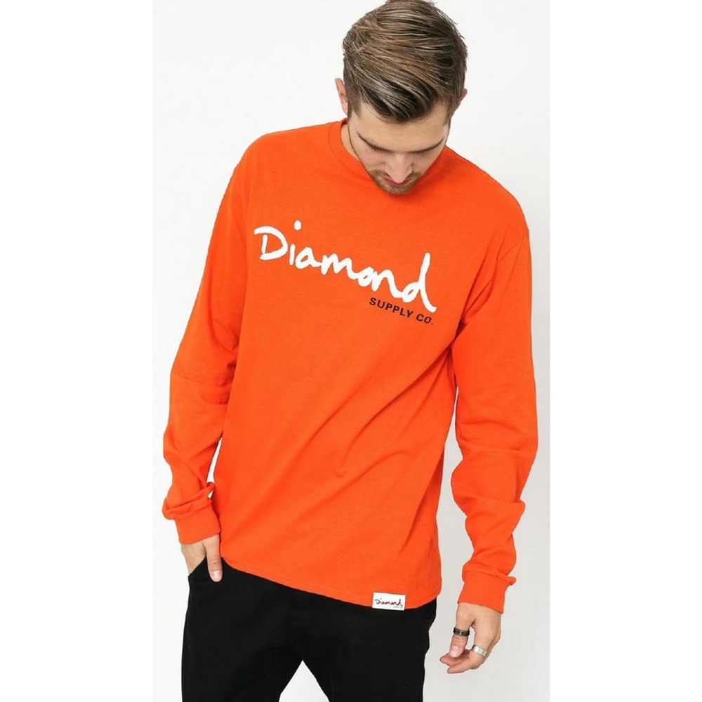 Diamond Supply Co. Men's OG Script Long Sleeve Tee T-Shirt in Orange